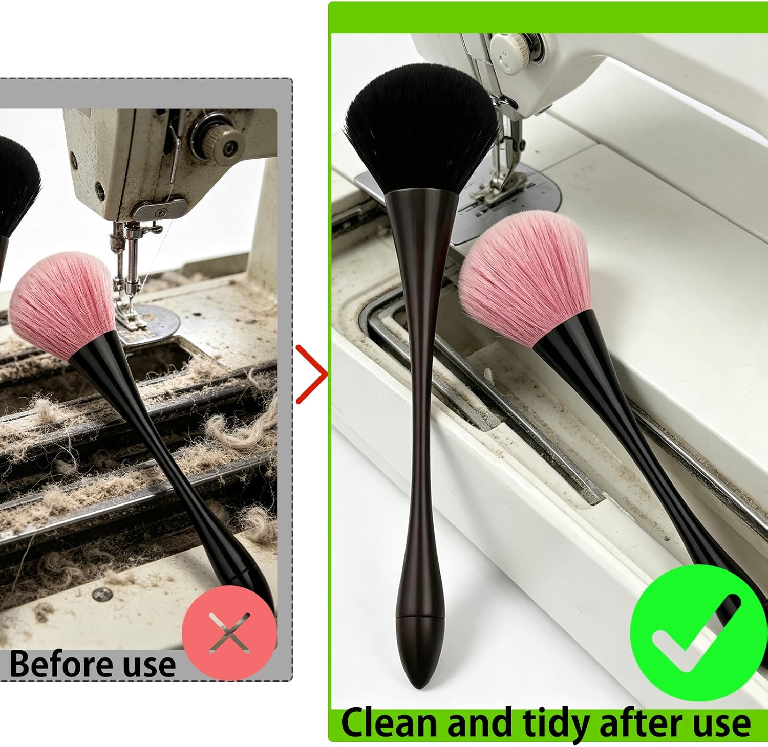 Nexolia 2-Pack Sewing Machine Cleaning Brushes, for Dust Removal Gentle Cleaning Kit for Keyboards and Quilting Tools Suitable for Fine Components（Black and Pink）
