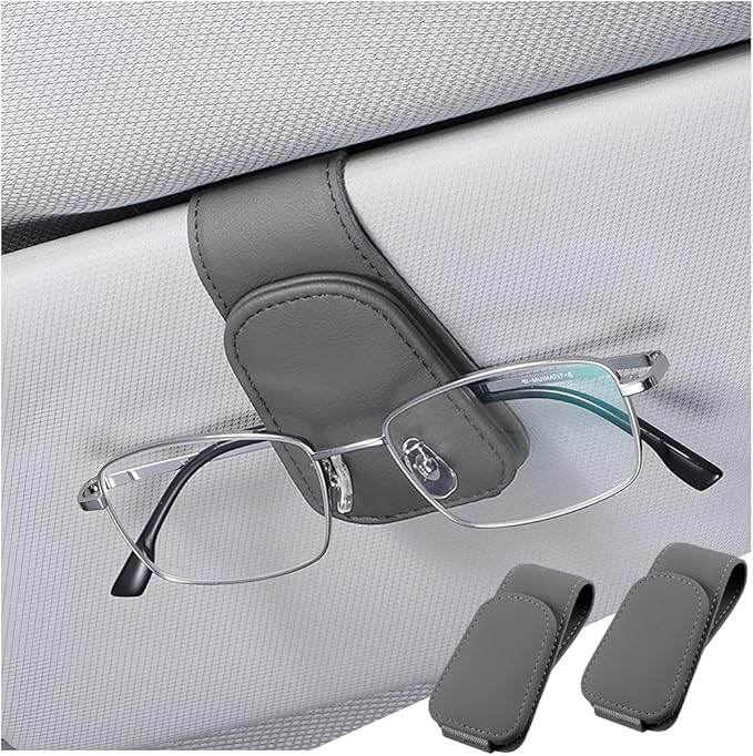 zipelo Sunglasses Holder for Car Sun Visor, 2 PCS Leather Eyeglass Hanger