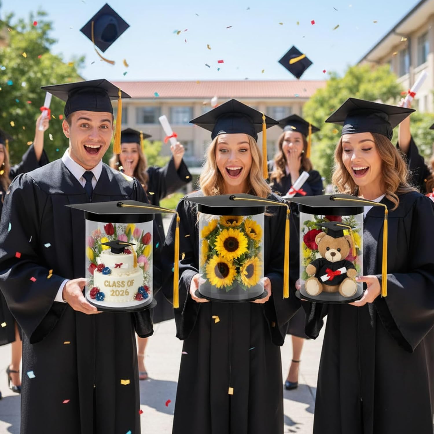 Xuhal 3 Pcs Graduation Gift Box 7 x 8 Inch Class of 2026 Grad Cap Gift Container Flower Box Money Holders for Centerpiece and Disposable Grad Party Cake Boxes for Graduation School Party Decor image 2
