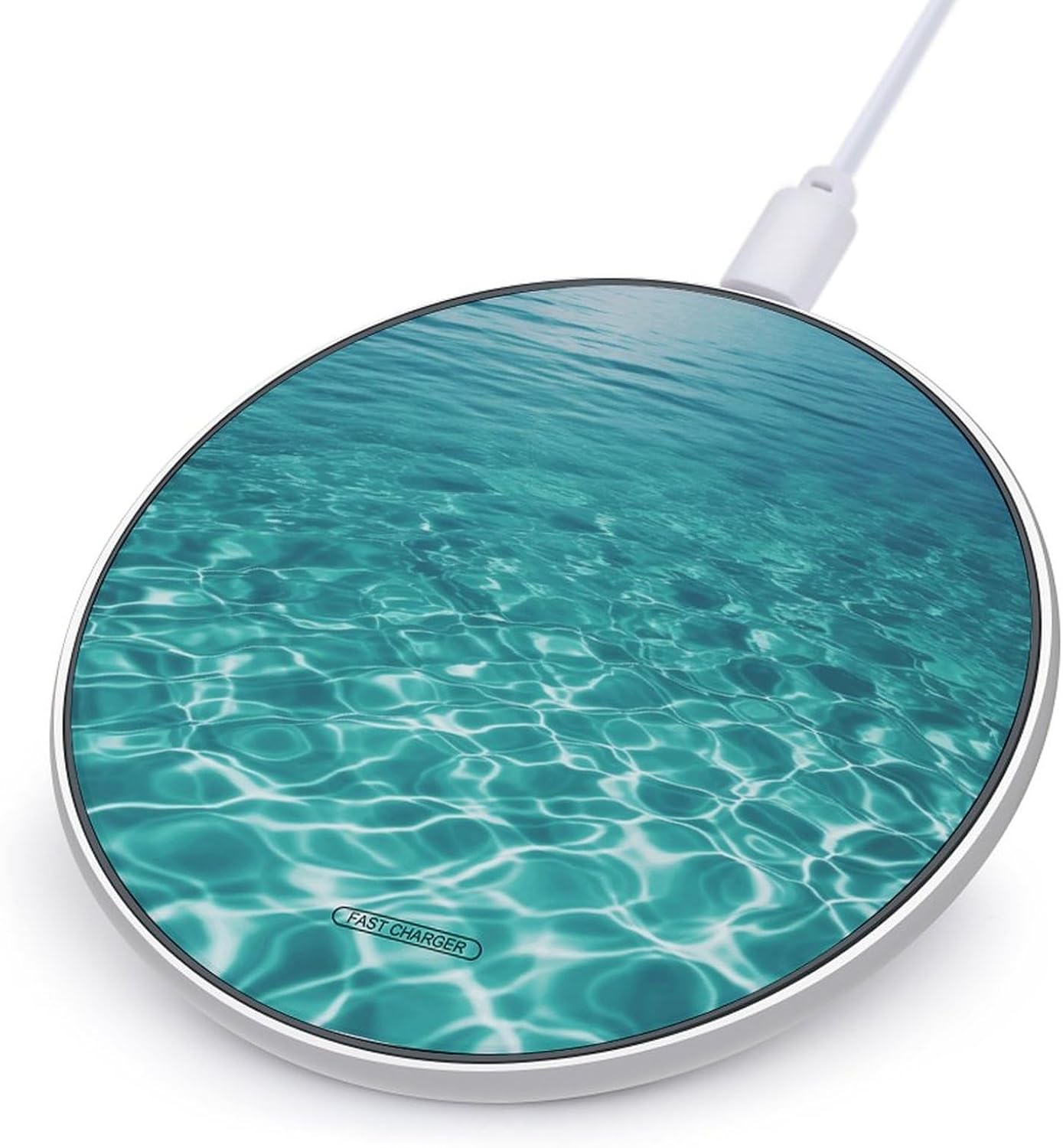 Blue Aqua Pool Water Wireless Charger Aluminum Alloy Frame 10W Fast Charging Pad with Indicator Light 6mm Thin & Portable Wireless Charging Pad for Travel Home Office Desk