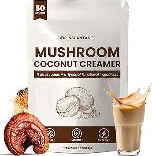 Mushroom Coffee Creamer, 50 Servings, 20-in-1 Superfood Coconut Creamer Powder with 14 Mushroom Supplements, Ashwagandha, Alpha-GPC, Magnesium Glycinate | Energy & Focus & Digestion | Non-Dairy, Keto