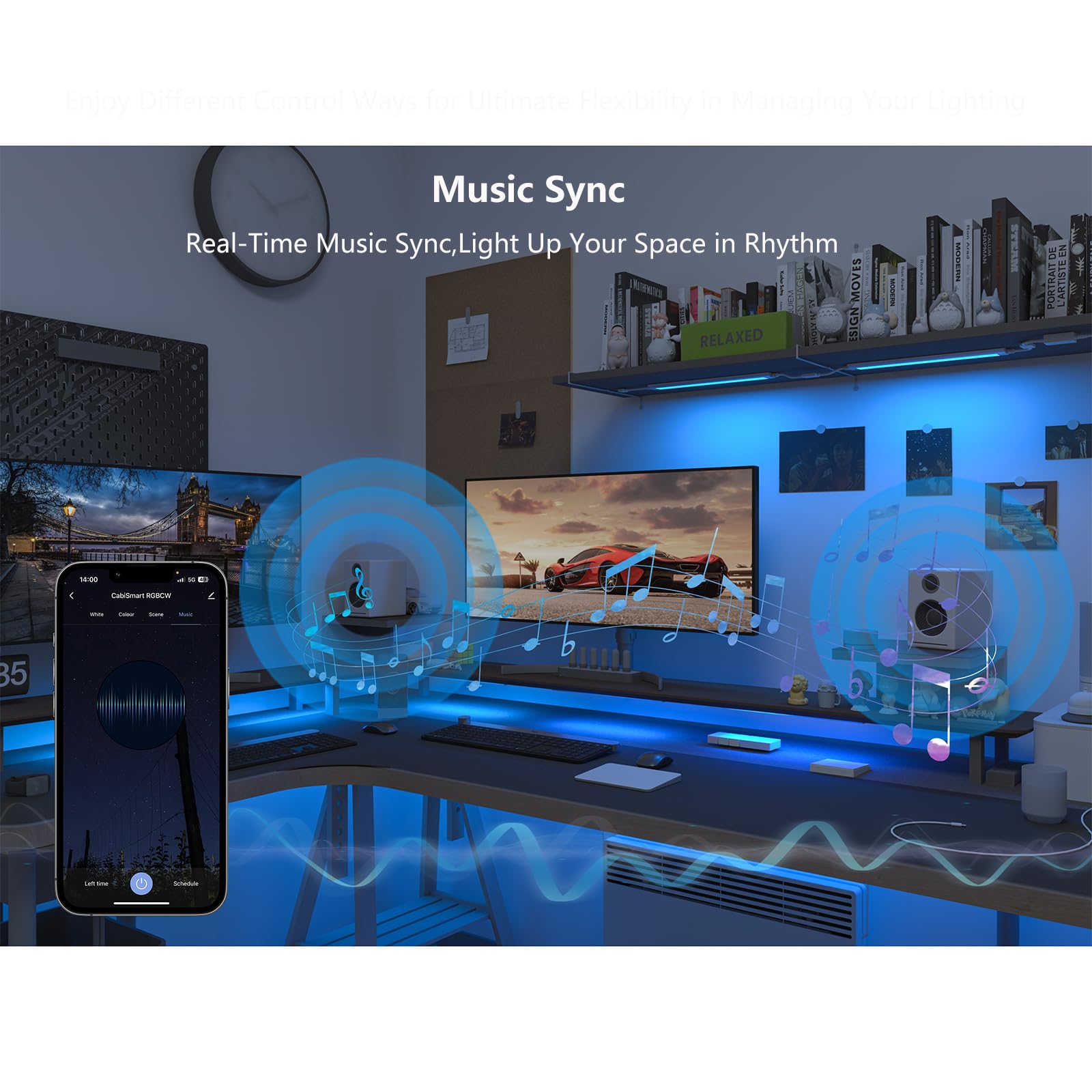 Luces debajo del mostrador para cocina, tiras de luz RGB enchufables para estantería, luces de pared, iluminación sobre gabinete, luces LED enlazables, compatible con Alexa, Google Assistant, control
