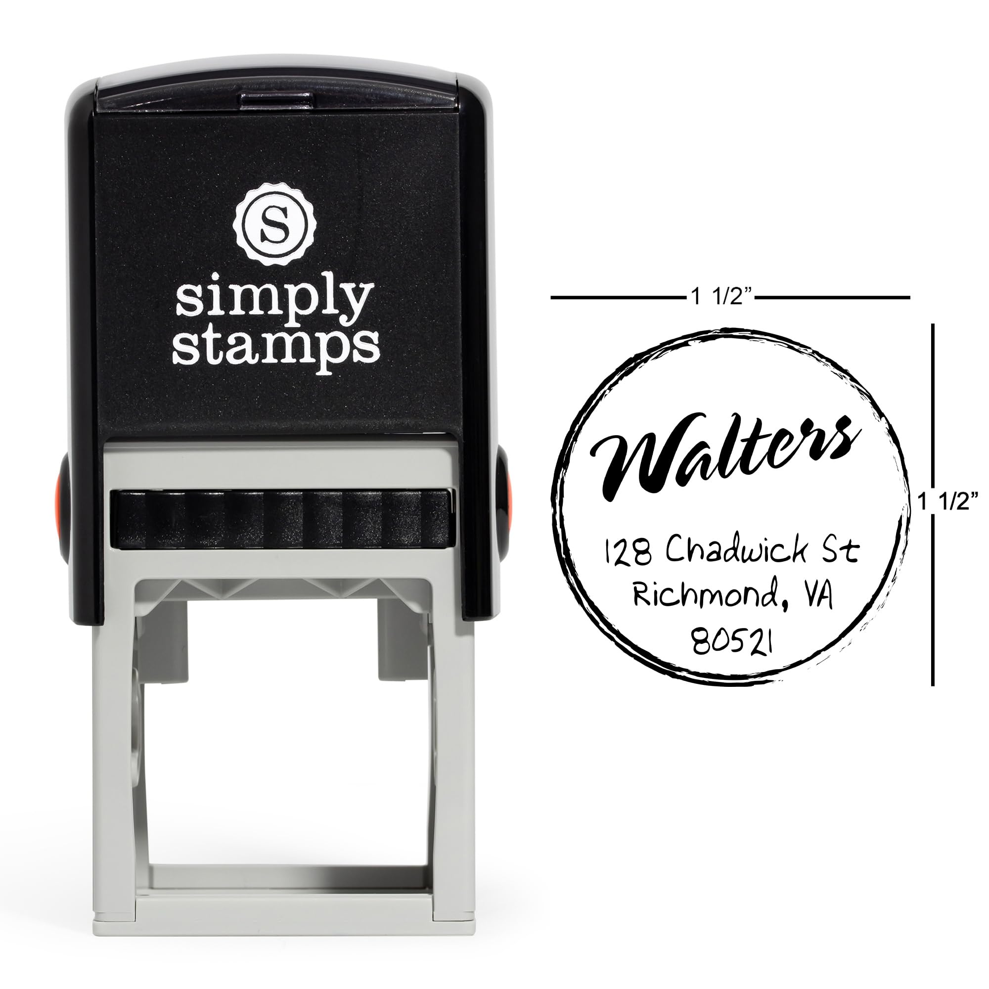 Custom Round Return Address Stamp | Self-Inking or Wood | Rubber Personalized Stamp with Multiple Fonts and Colors (Walters, Self-Inking)
