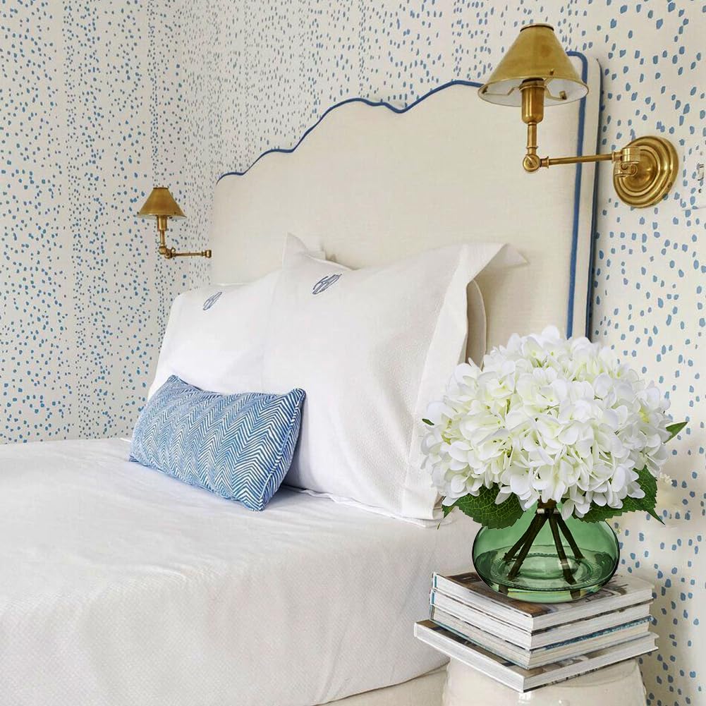 Hollyone White Hydrangeas Floral Arrangement in Glass Vase Artificial Flowers with Vase with Faux Water Silk Faux Flowers Fake Floral Bulk Bouquet for Home Decor Table Centerpiece Decorations - Image 6