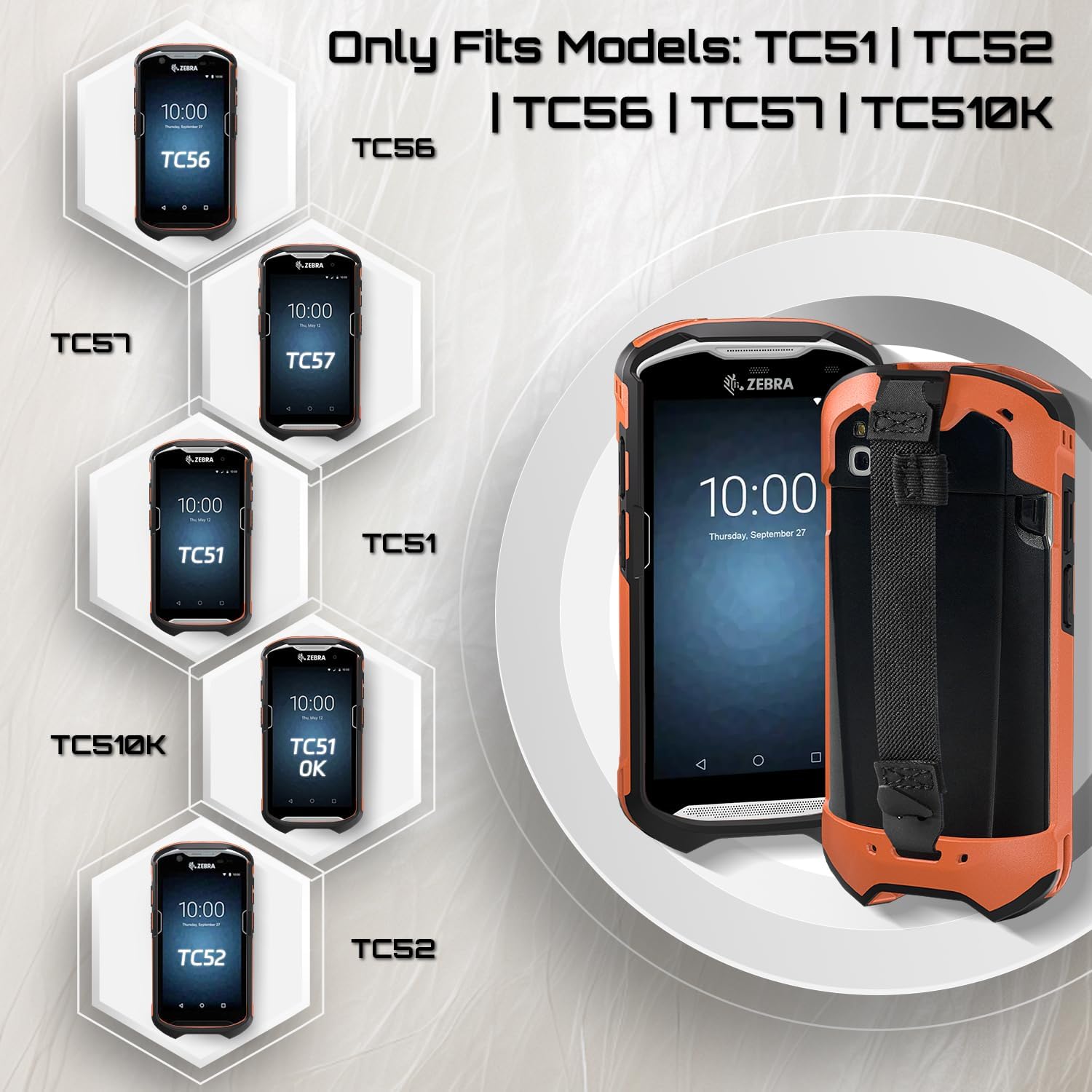 TC51 TC52 TC56 TC57 TC510K Case with Hand Strap - Protective & Ergonomic for Zebra Handheld Barcode Scanners SG-TC5X-EXO1-01 SG-TC5X-EXONHS-01 (Orange) - Image 2