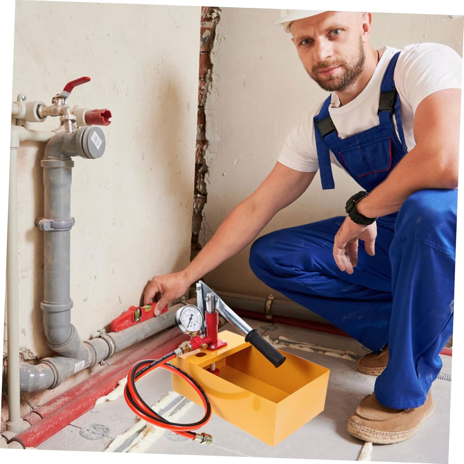 DECHOUS 25KG Manual Hydraulic Pressure Test Pump Hand Pump for Hydrostatic Testing Random Color PPR Pipe Pressure Tester Voltage Gauge