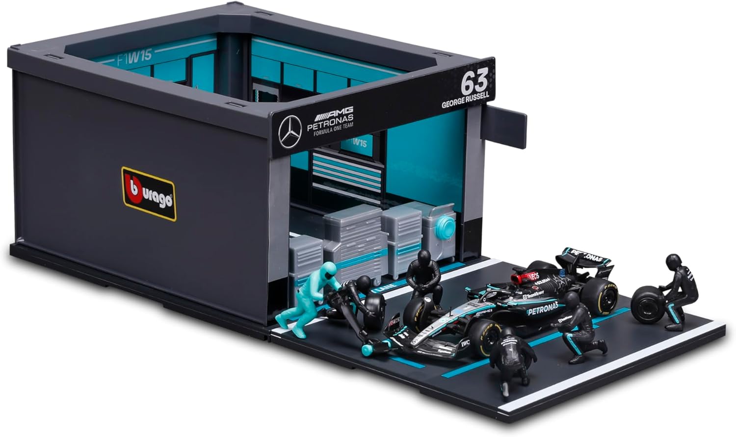 Bburago 1:43 2024 Race Mercedes W15 Pit Pass, Russell #63