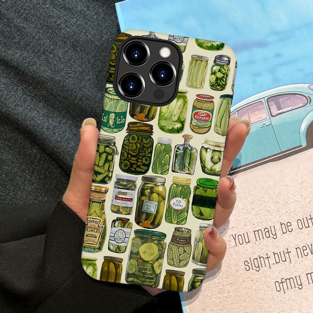 Case Compatible with iPhone 13 Pro,Scratch Resistant Hybrid 2-Layer Hard Shell Phone Case,Pickle Dill Collage Green image 5