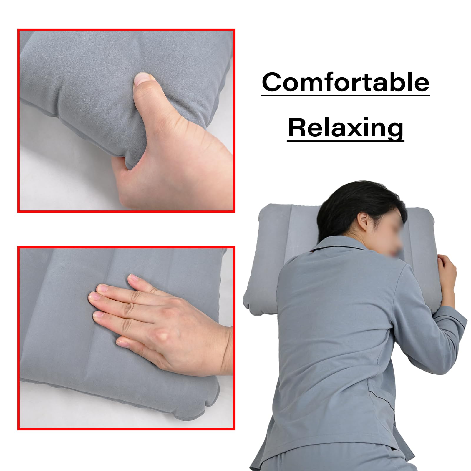 LiXiongBao Paquete de 2 almohadas inflables ultraligeras de color gris para senderismo, camping, viajes, siesta, escritorio, soporte lumbar y cuello