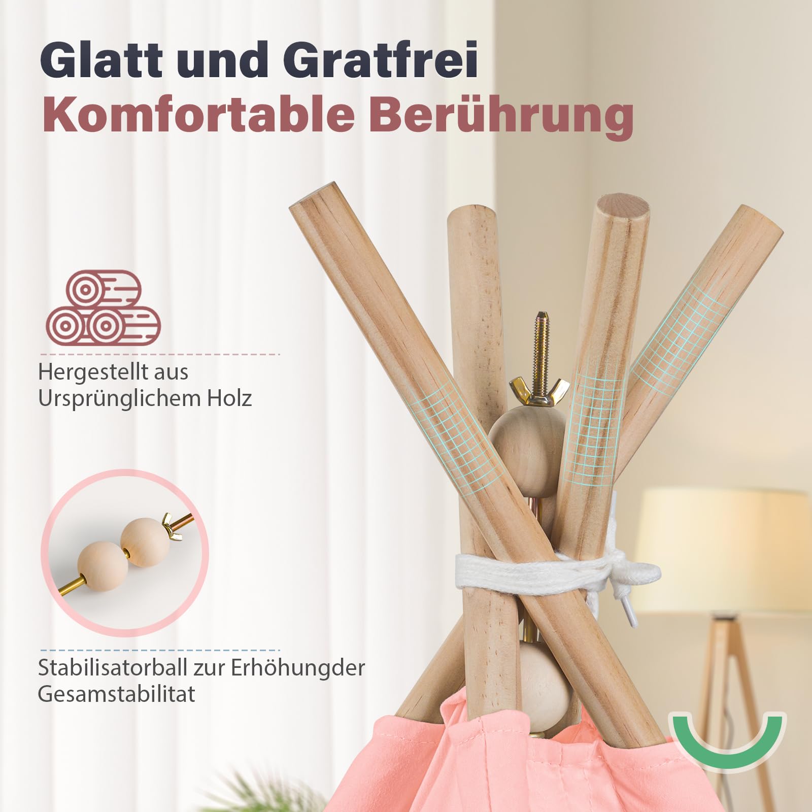 Tipi tenda per bambini, tenda da gioco con coperta imbottita, catena luminosa, borsa per il trasporto, stile Montessori, per bambini, colore: verde chiaro