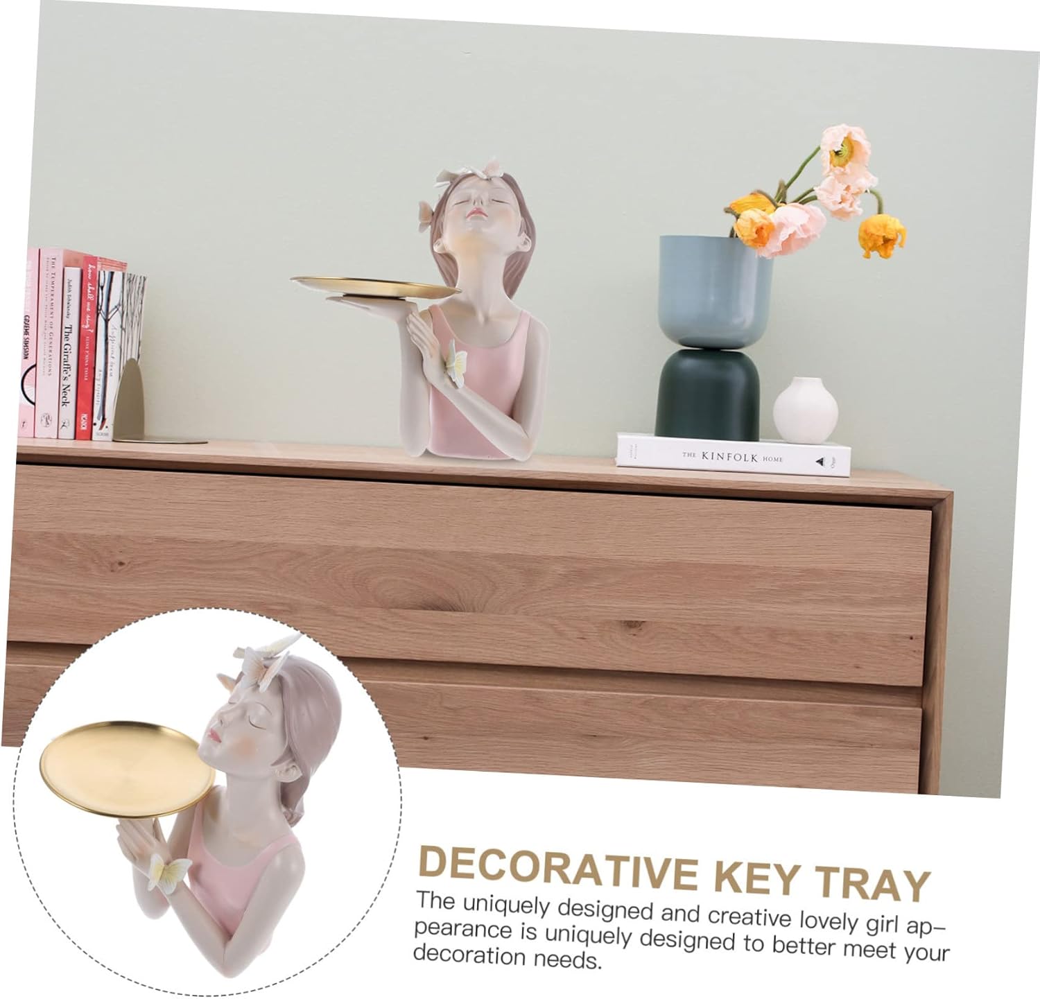 Homoyoyo Butterfly Girl Decorative Tray Practical Key Holder Versatile Storage for Fruits and Desserts for Entryway and Home Decor Pink Color