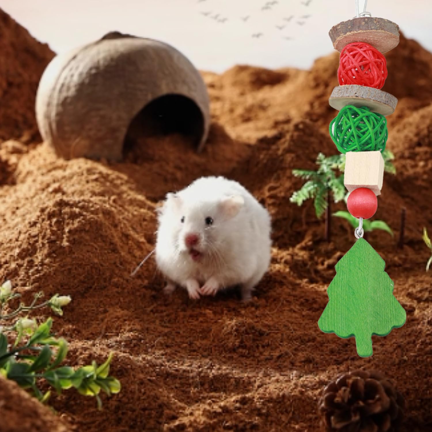 Bohue 2pcs Christmas Guinea Pig Toys Gingerbread Christmas Tree Hanging Accessories Hamster Rabbit Chew Toys Chinchilla Chew and Treats Toys for Small Pets - Image 4