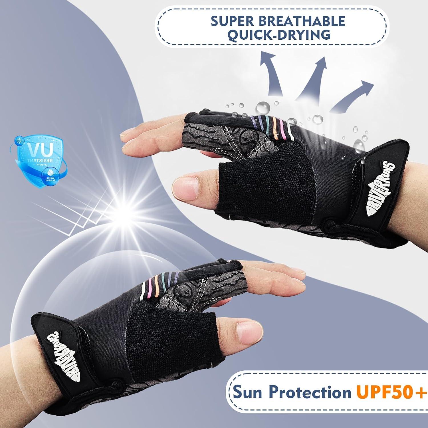 Kayak Gloves: Half Finger Padded Palm Sailing Gloves UPF50+ for Paddling, Sailing, Cycling, Driving