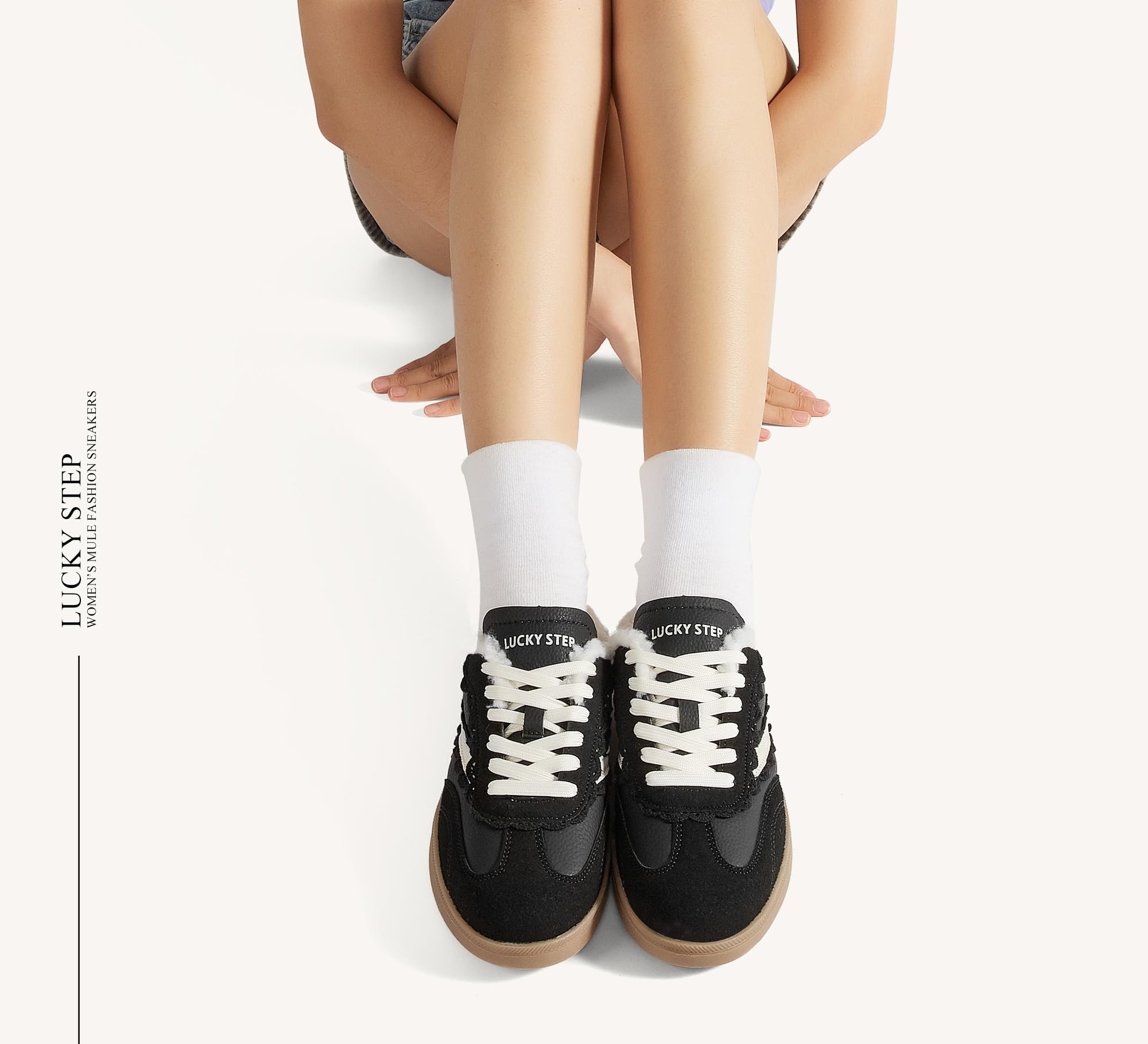 LUCKY STEP Mule Donna Senza Tacco, Sneakers Comode da Slip-On, Stile retrò e Casual per l'inverno