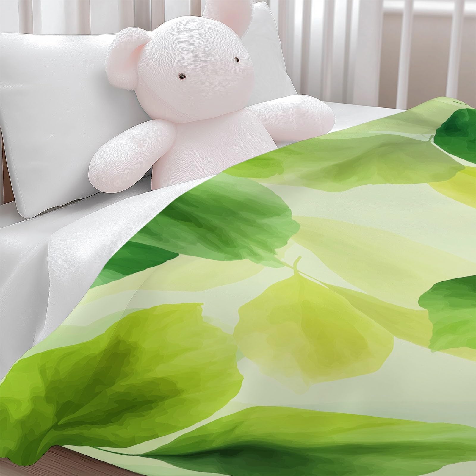 Générique Flanelowy koc akwarelowe zielone liście 180 x 200 cm koc polarowy, narzuta na sofę ciepły i miękki pluszowy zielony narzuta na łóżko na sofę krzesło kempingowe