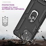 LeYi Cover per Xiaomi 11 Lite 5G NE/Xiaomi Mi 11 Lite 5G/4G con [2 Vetro Temperato], anello di supporto militare anti-caduta rinforzato difesa antiurto TPU morbida e PC rigida protezione custodia nera - 6