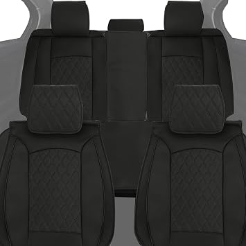 ROCCS Full Set Seat Covers for Chevy Silverado GMC Sierra 1500 2500HD 3500HD Crew Double Extended Cab 2024 2007-2026 Pickup,Airbag Compatible Front and Rear Seat Waterproof Protectors,Leather Black