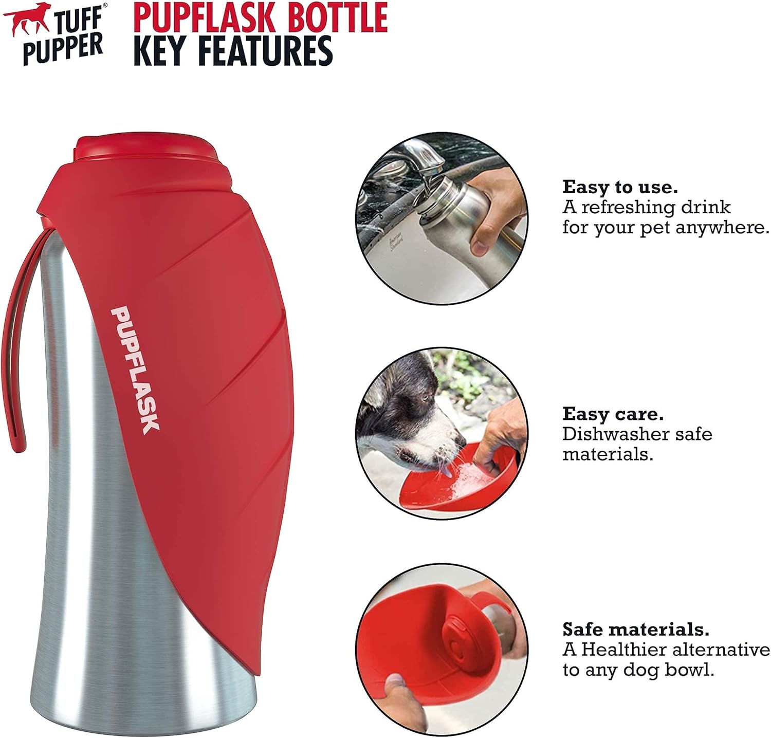 XL Collapsible Dog Bowl (60oz / 8 Cups) and 27oz Pupflask Portable Water Bottle - Red