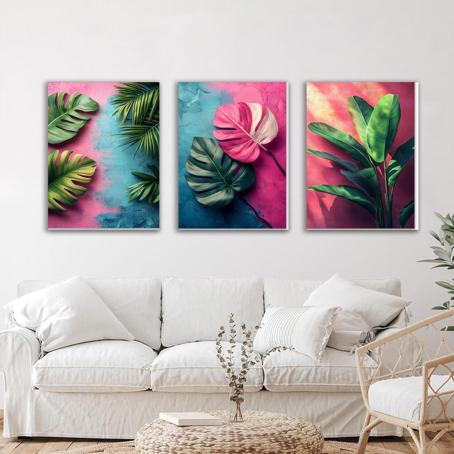 Amazon.co.jp: NEKAOEU(ネカオウ) 3枚セット 緑の葉 アートパネル 飾り