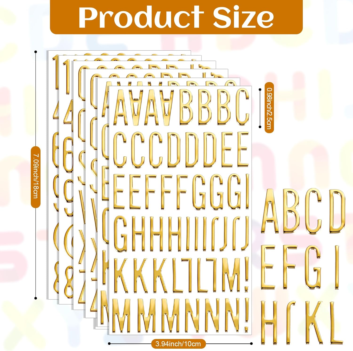 Phinus 6 Sheet 3D Gold Puffy Letter and Number Stickers, 1 Inch Self-Adhesive Foam Alphabet Stickers, Waterproof PVC Material for Grad Cap, Scrapbooking, DIY Crafts, Mailbox Decor