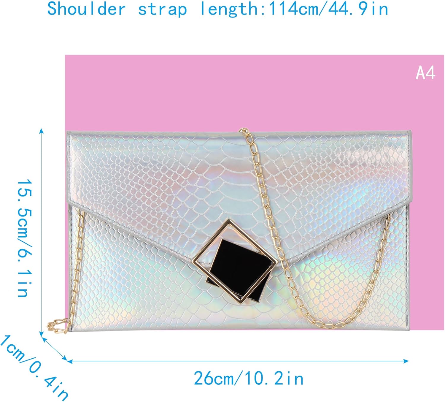 Goclothod Shoulder Bag Fashion Women Holographic Envelope Clutch Handbag Chain Crossbody Bag Tote Purse - Image 4
