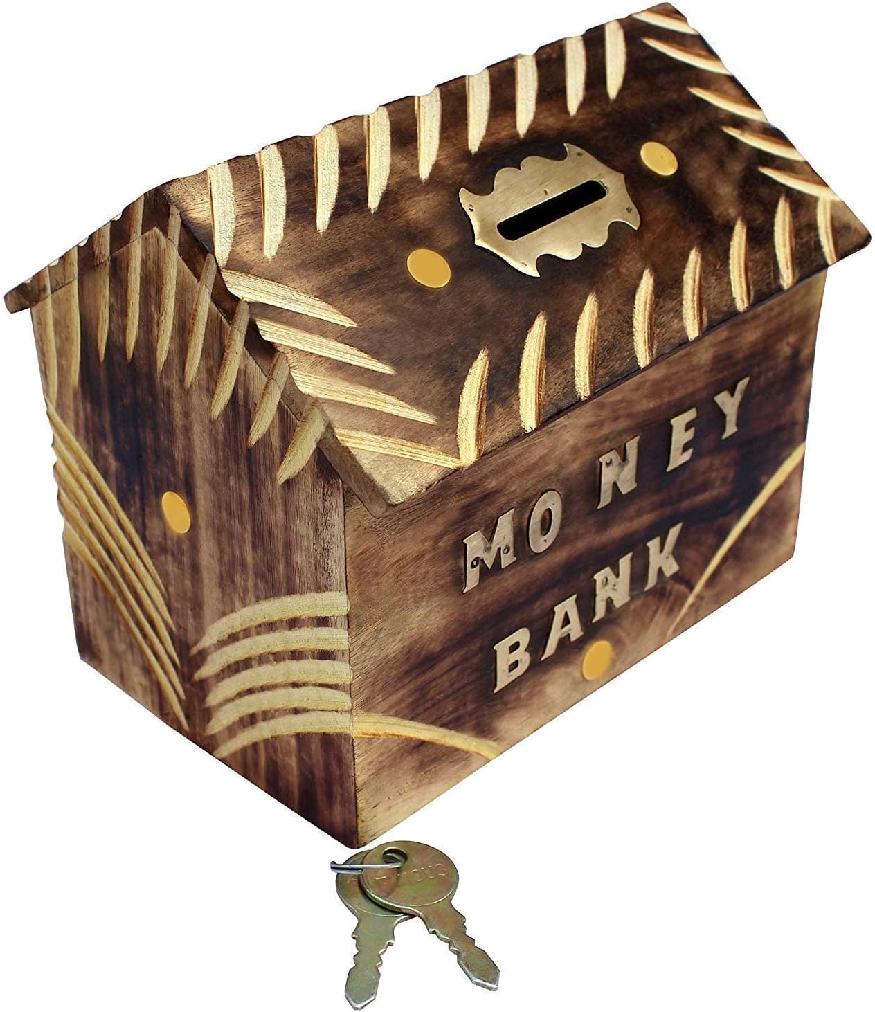 CLASSIC WOOD CARVER Wooden Retro Piggy Bank with Lock and Keys, Coin Box Money Case Safe Money Box, Birthday Gifts for Kids Adult - Handmade