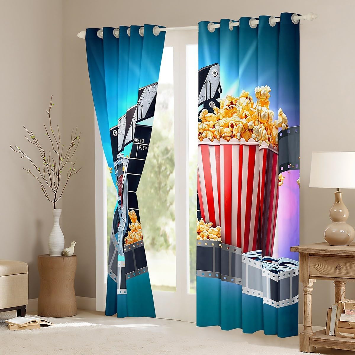 Erosebridal Movie Theater Blackout Curtains Cinema Scenes Curtains & Drapes,Vintage Film Clapper Theme Curtains Filmstrip Printed Home Decorative Window Curtains 84"X84",Popcorn Movie Theater Decor