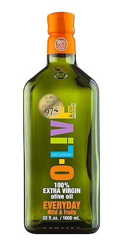 O-Live & Co. Aceite de oliva virgen extra 100% prémium | Primero prensado en frío | Sin OMG | Botella de 33 onzas líquidas