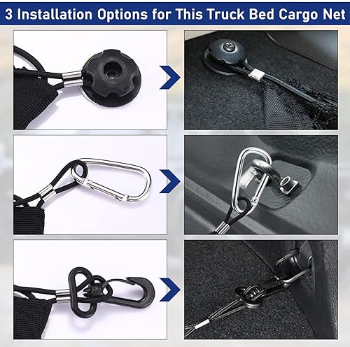 Miniatura 6 de TOBWOLF 2 redes de carga para caja de camión, red de almacenamiento organizadora de carga de malla para maletero, organizador de malla elástica con