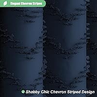 Vista 2 de Dynamene - Cortina de ducha, tela bohemia con rayas con chebrón en relieve, cortina para decoración de baño, hotel y spa, juego de cortina con Azul