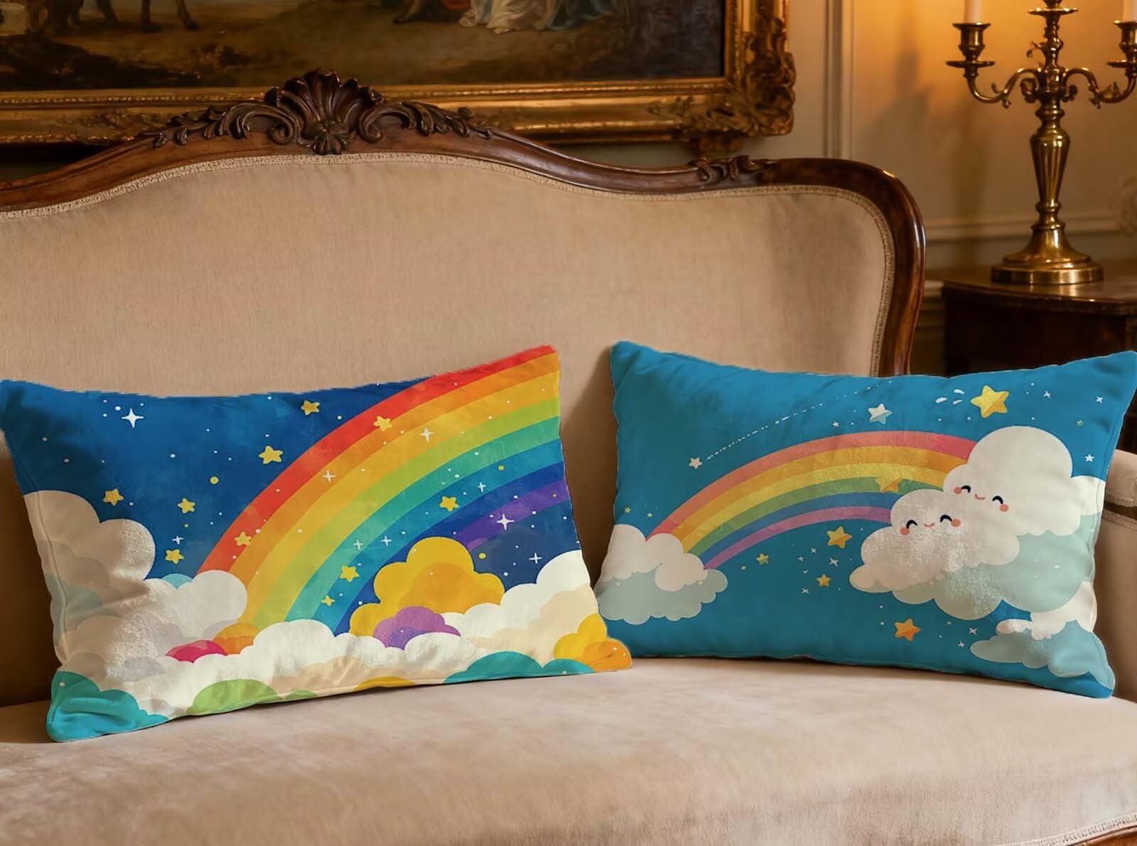 Housse de coussin arc-en-ciel 40x80cm lot de 2 taie oreiller rectangulaire