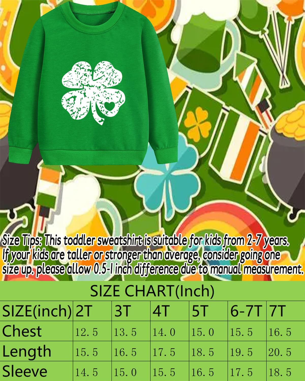 DDSOL Toddler Boy Girl St Patricks Day Shirts Clover Shamrock Long Sleeve Irish Green Sweatshirt Tops for Kids 2-7 Years - Image 7