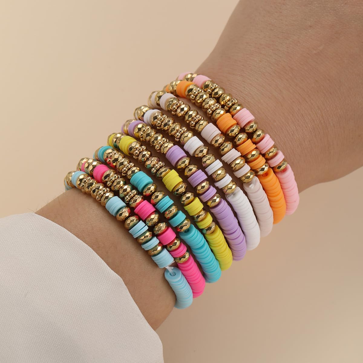 Friendship Bracelets for Women Heishi Clay Bead Bracelets Beaded Stretch Bff Bracelet Boho Stackable Bracelet Preppy Summer Beach Jewelry Party Favors - Image 2