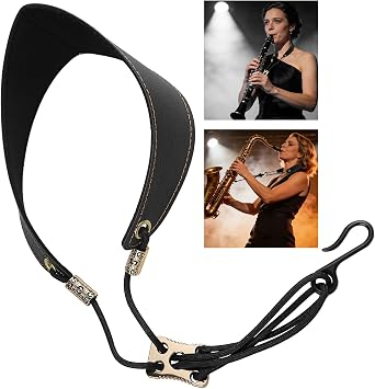 KUWAN Bass Clarinet Neck Strap, B-flat tuning clarinet strap, Double-chamber tube shouler strap, Single shoulder saxophone strap for Adults and children clarinet and Sax strap-black