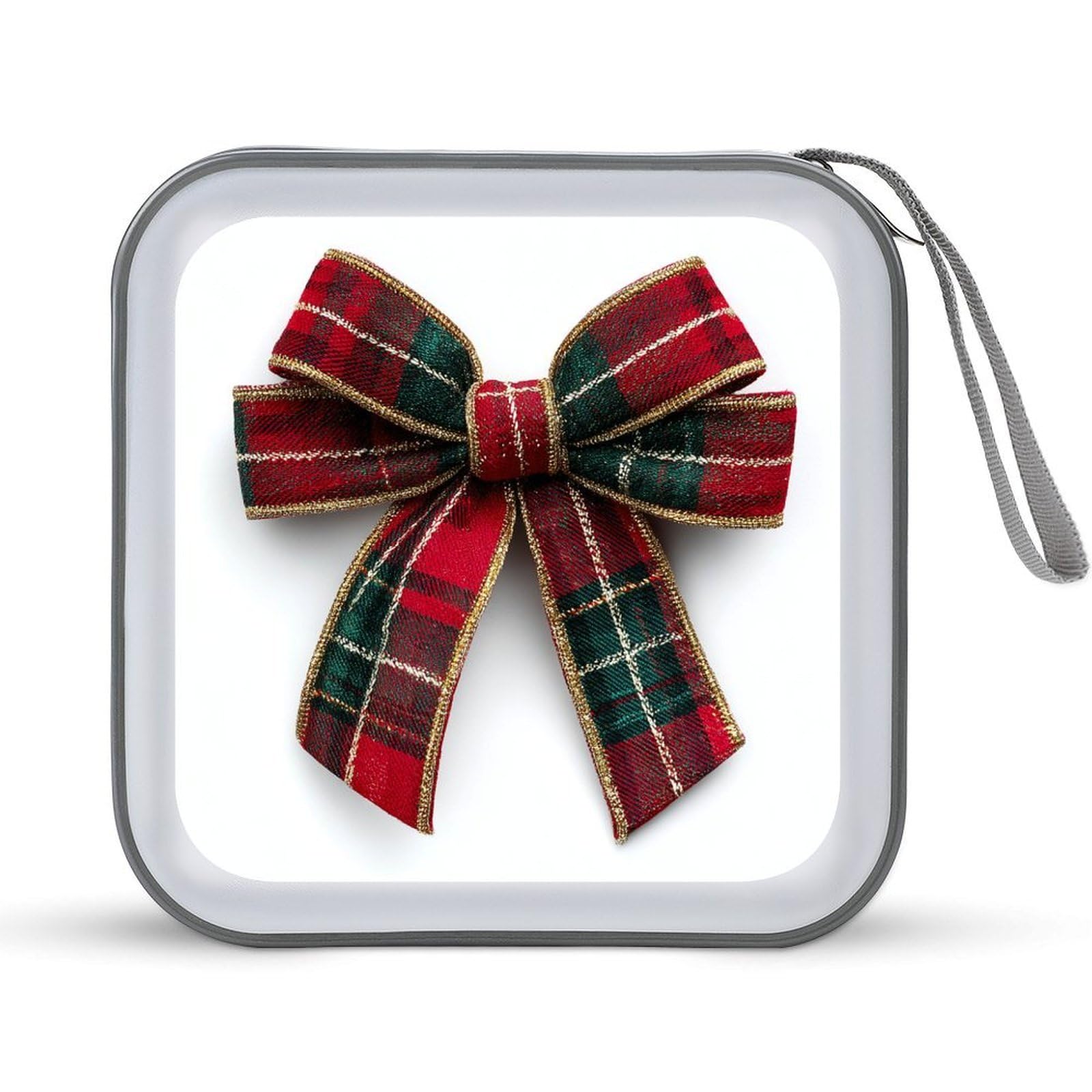 Jubonexis Elegant Christmas Bow in Traditional Red Green CD Case DVD Storage Case Portable for Car Home Travel
