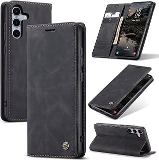 for Samsung Galaxy S25 Case, Flip Wallet Leather Case with Card Holder Magnetic Closure Shockproof Kickstand Protective Phone Cases Cover for Galaxy S25, Black