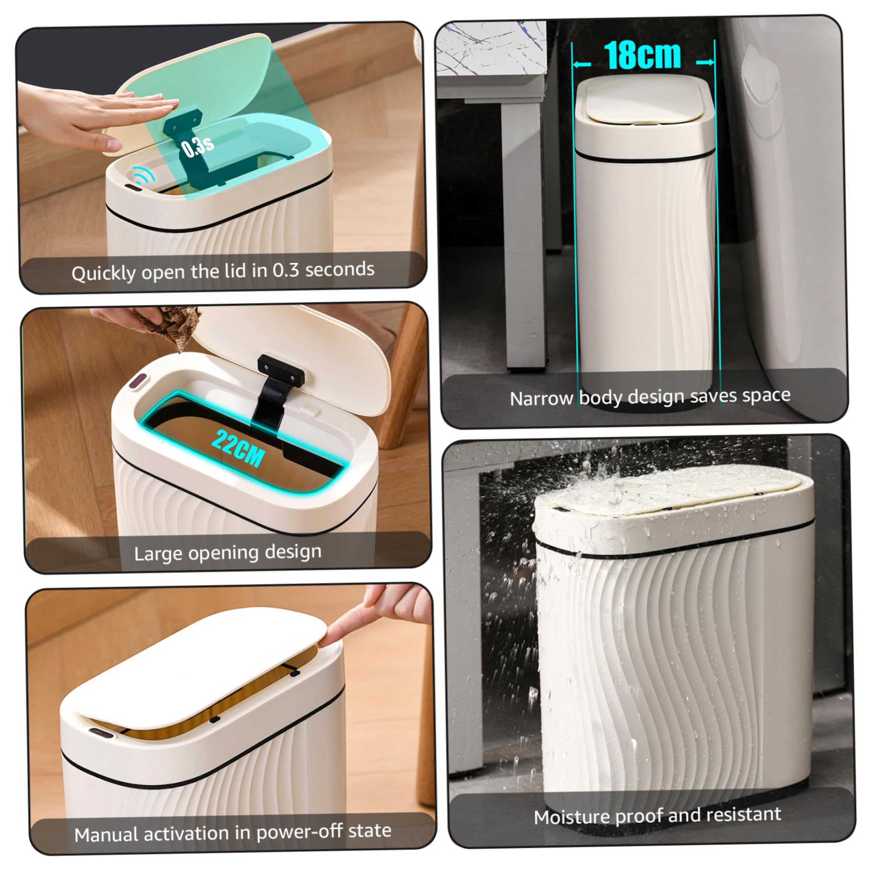 Pattumiera da Bagno 12x10x6 Sensore di Movimento Pattumiera Automatica con Coperchio Stretta Impermeabile per Bagno, Camera da Letto, Ufficio, Senza Batteria.