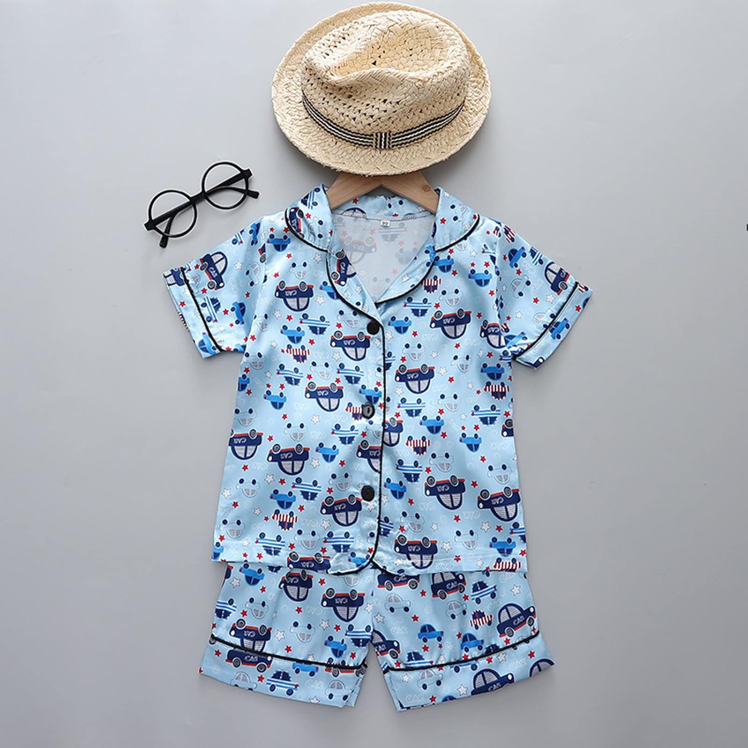 Toddler Satin 𝐏a𝐣ama Set Short Sleeve Sl𝐞epwear Outfit Button Down Loung𝐞wear with Shorts Boys Girls 𝐒ilk 𝐏ajamas