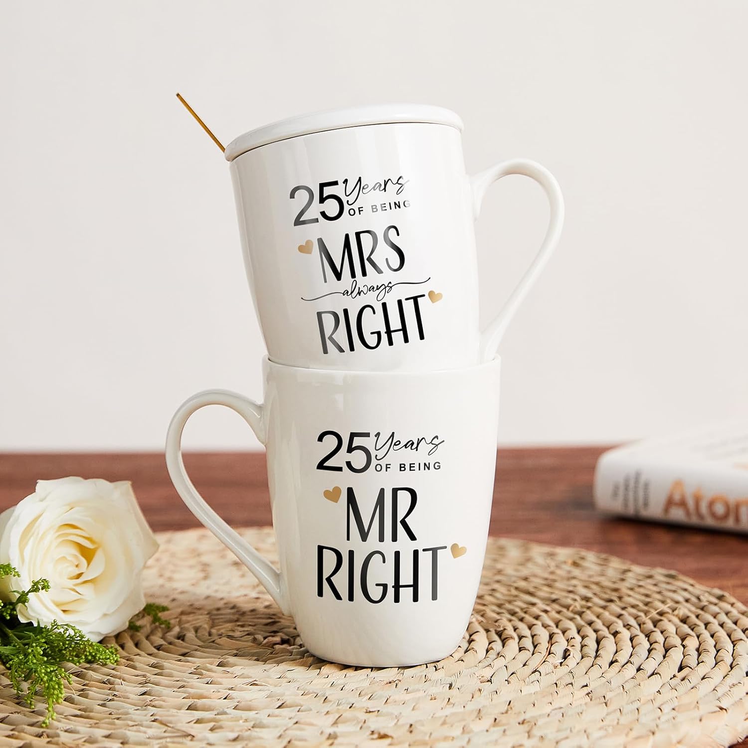 AW BRIDAL 25th Wedding Anniversary Christmas Mr and Mrs Gifts Set Novelty Coffee Mugs Set of 2, 12 OZ, Anniversary 25th Gifts for Parents, His and Hers Gifts, Ceramic Couple Gifts for Wife and Husband - Image 8
