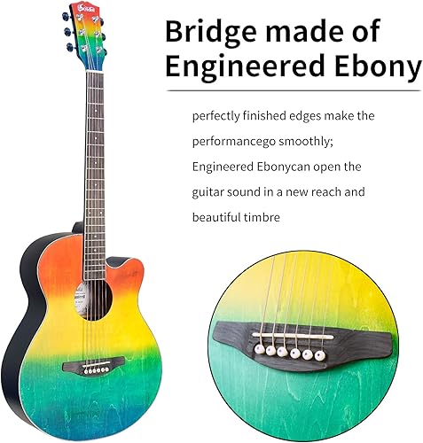 Miniatura 4 de Kit de guitarra acústica de 40 pulgadas para principiantes con bolsa de concierto, soporte de guitarra, afinador, correa, cejilla, cuerdas, paño de