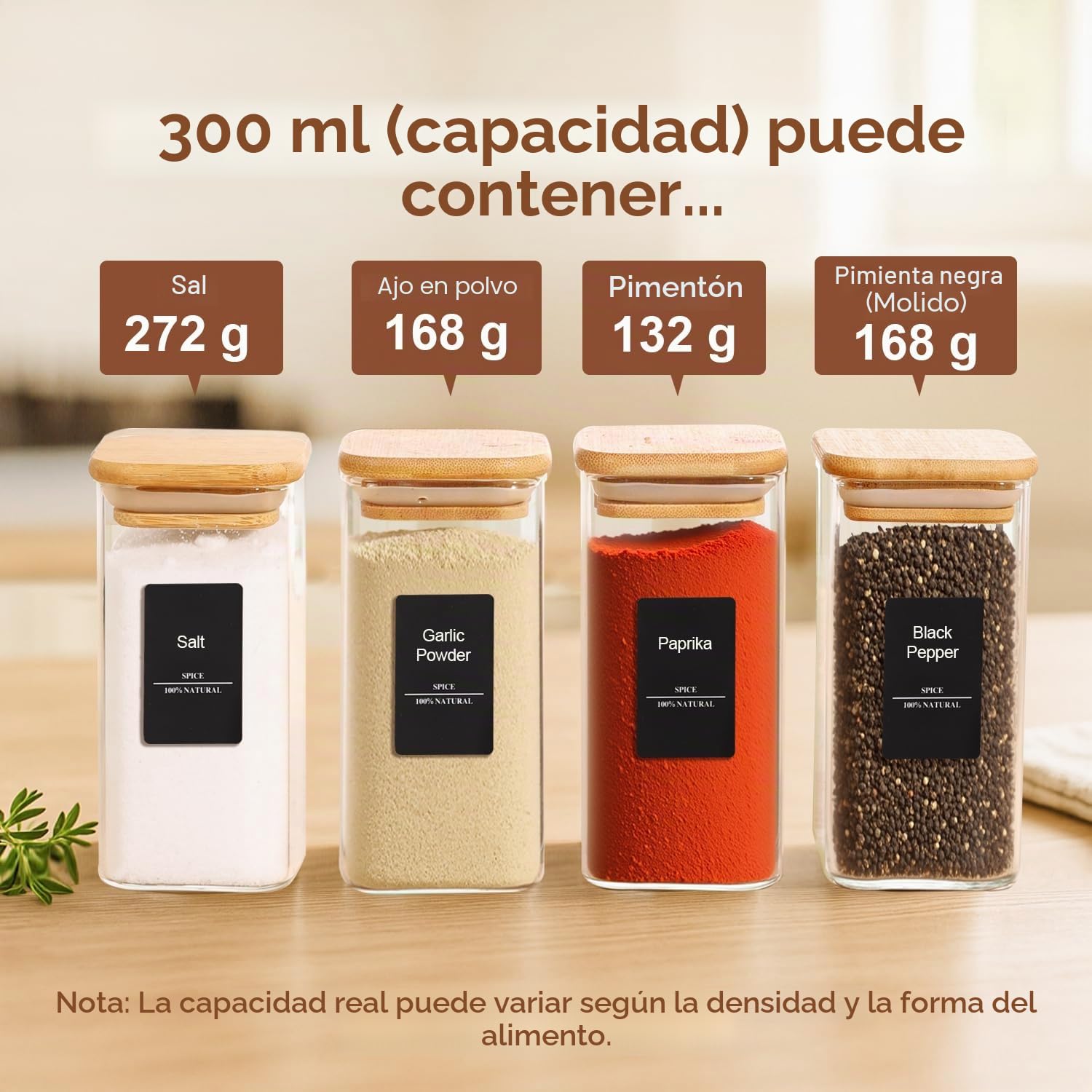 ComSaf Botes Especias Cristal 300 ml 16 Piezas, Botes Especias Cristal Cuadrados con Tapa, Frascos Especiarias Herméticos, para Sal, Pimienta, Canela, Ajo, Cocina, Mesa de Comedor y Hogar