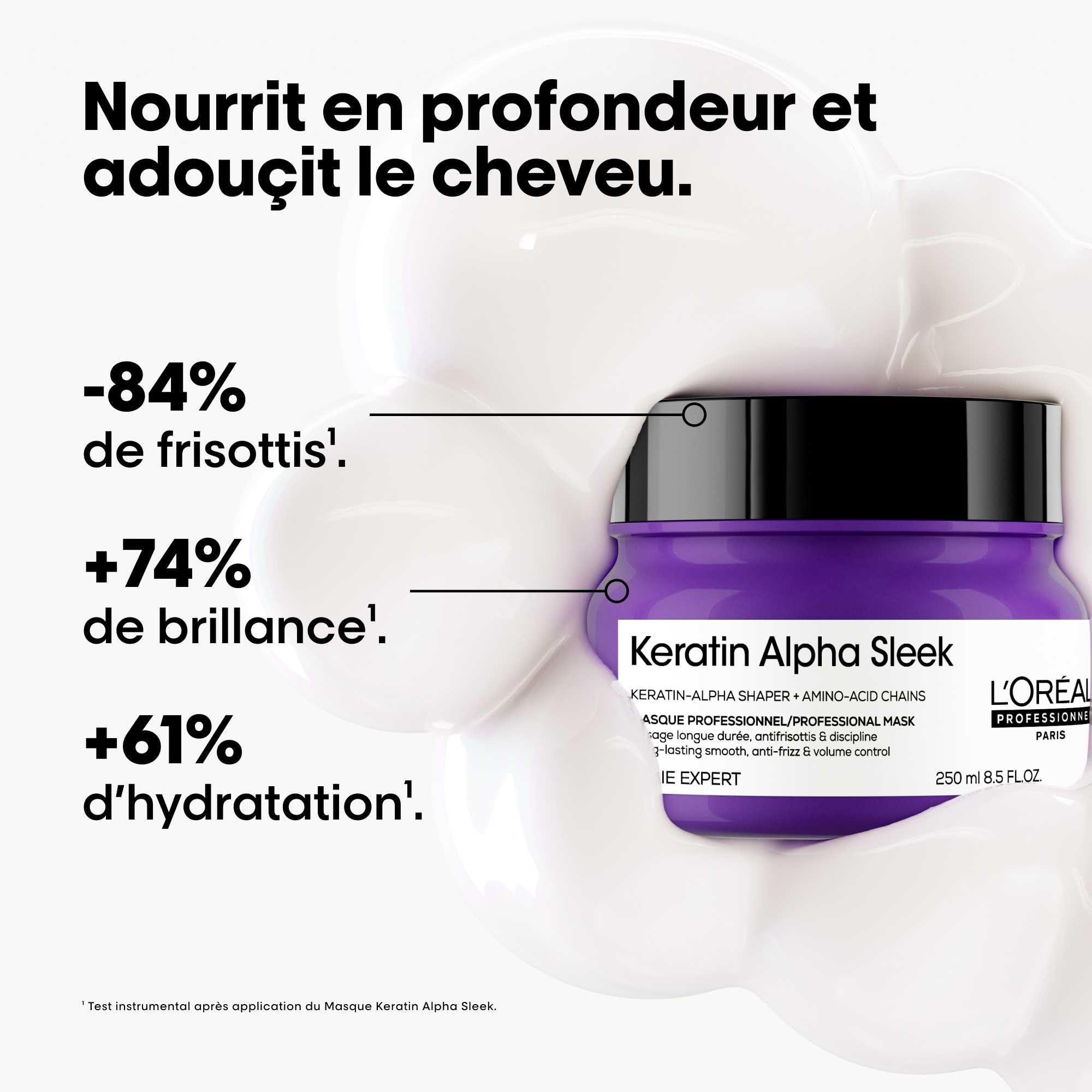 L'OREAL PROFESSIONNEL - Masque Cheveux Disciplinant Keratin Alpha Sleek - -84% de Frisottis - Nourrit en Profondeur & Renforce la Kératine - Technologie Brevetée - 250 ml - 3