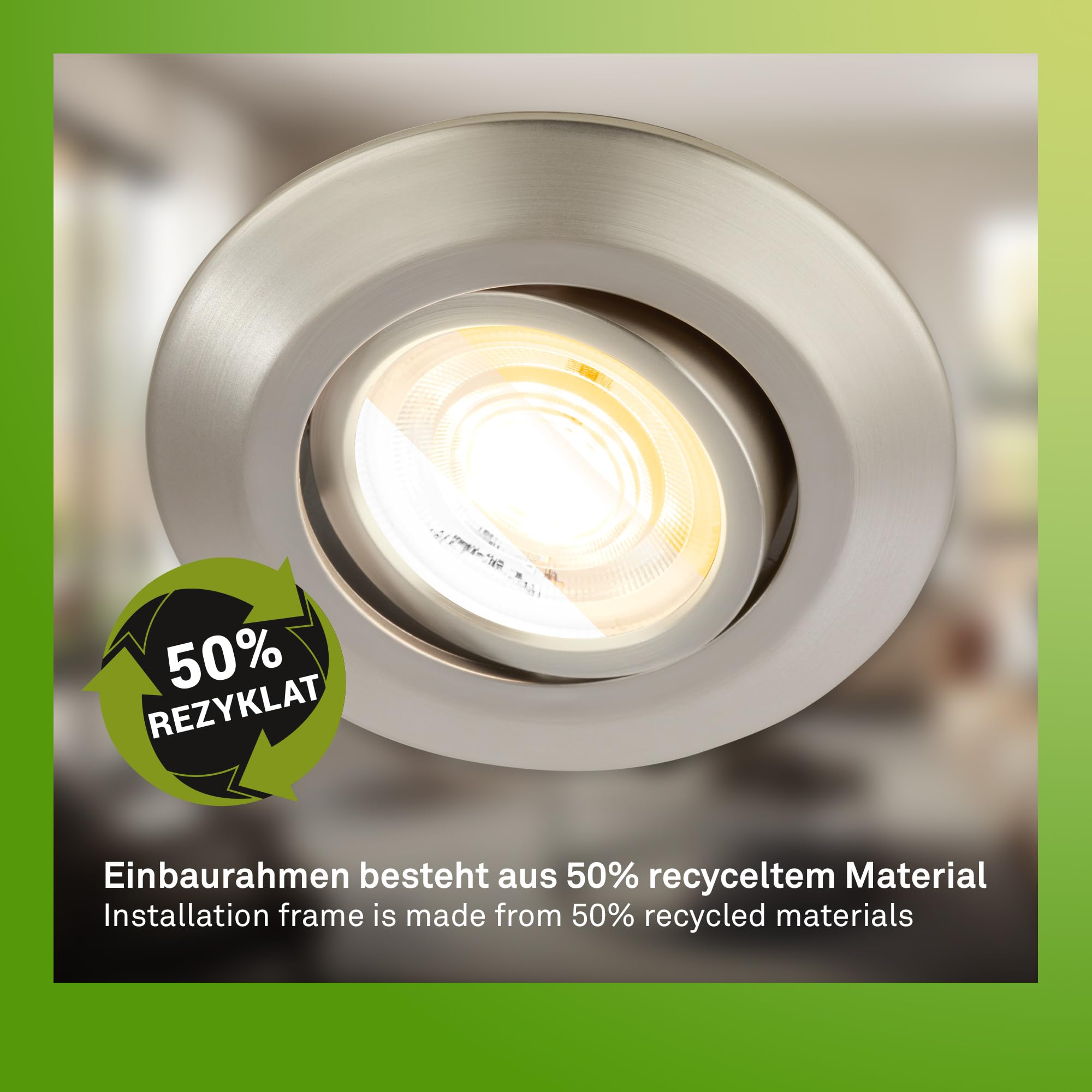 BRILONER - Set di 3 faretti LED da incasso 230V alloggiamento 50% riciclato, orientabile, Ra90, cambio temperatura colore, spot LED, piatto, 68mm, 90x24mm (DxH), nichel opaco