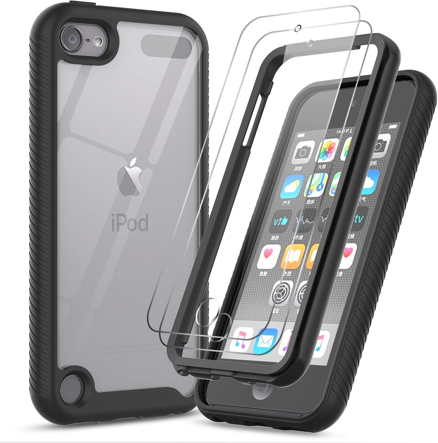 LeYi for iPod Touch 7th Generation Case, iPod Touch 6th Case, iPod Touch Case with [2 x Tempered Glass Screen Protector], Full-Body Protective Shockproof Case for iPod Touch 5/6/ 7, Black