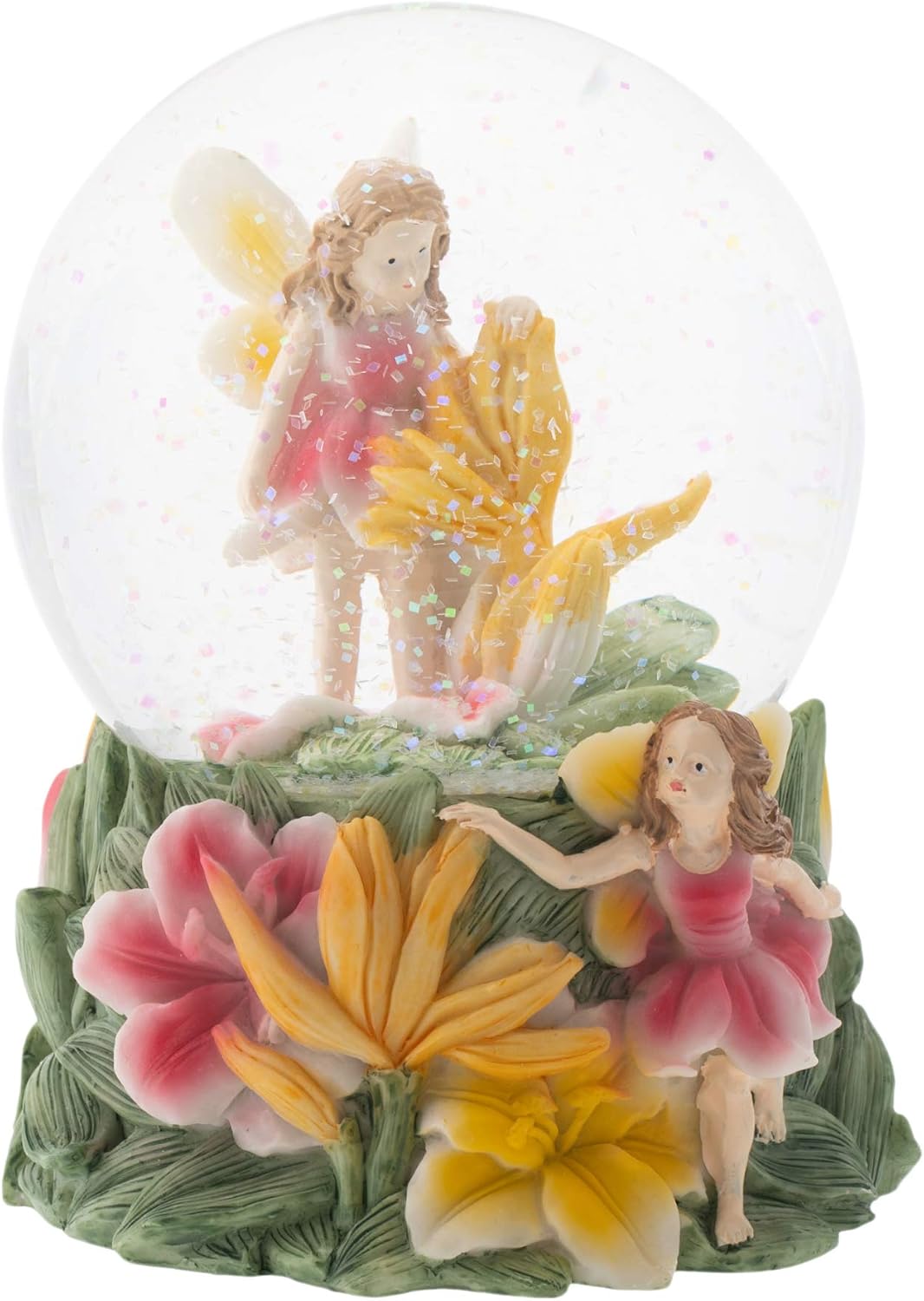 Elanze Designs Yellow Lilly Fairy Friends 100MM Sturdy Wind Up Musical Glitter Water Snow Globe Tabletop Dresser Nightstand Figurine Decoration Plays Tune Fur Elise