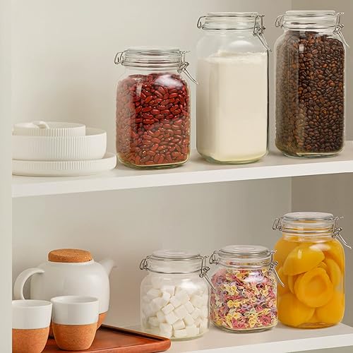 Miniatura 3 de ComSaf Juego de 3 recipientes de vidrio herméticos con tapas, tarro cuadrado de almacenamiento de alimentos de 34 onzas, contenedor de