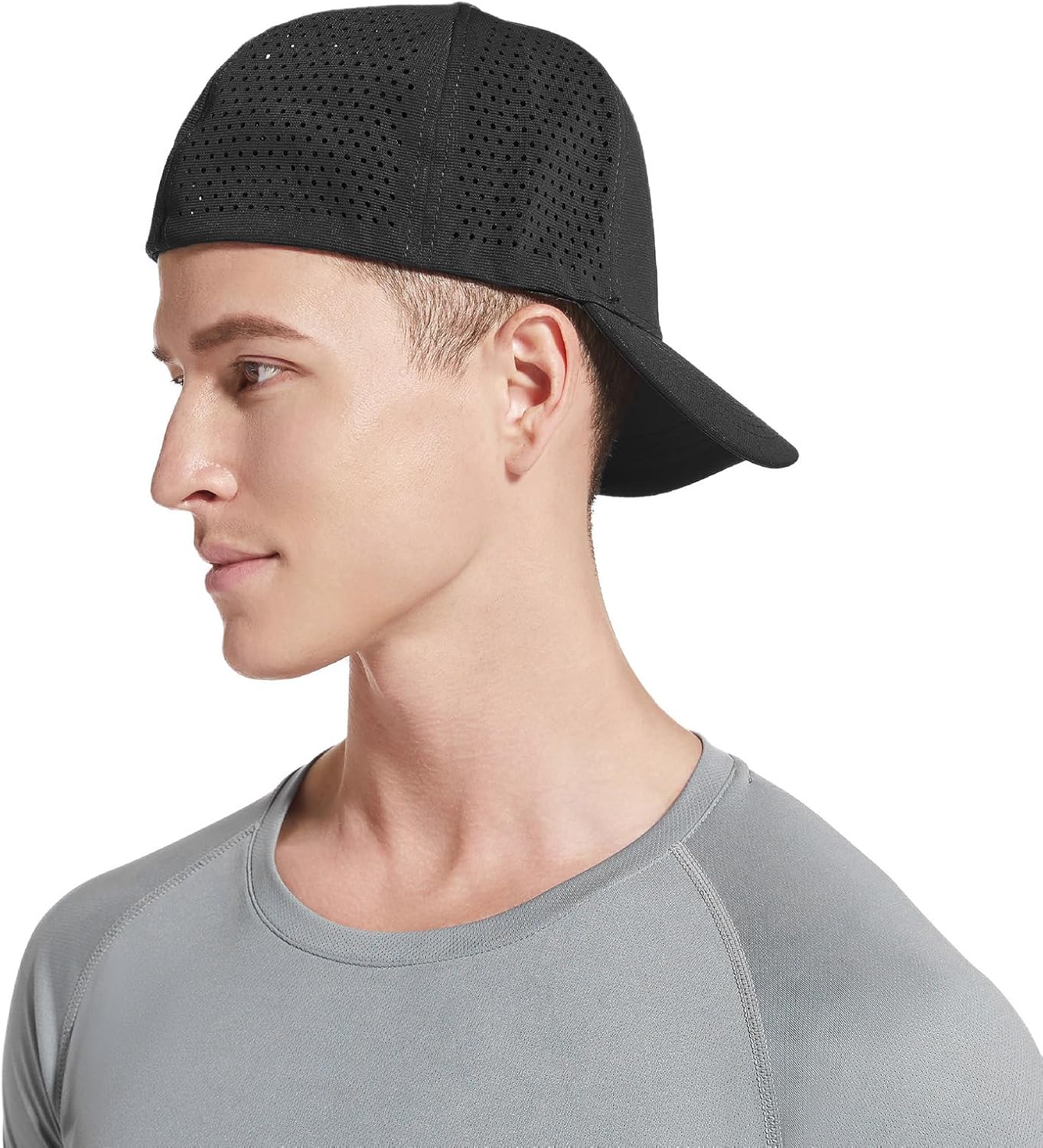 5 Panels Stretch Full Closed Baseball Caps Mens High Crown Mesh Breathable Fitted Cap Wide Brim Trucker Hats Q2425