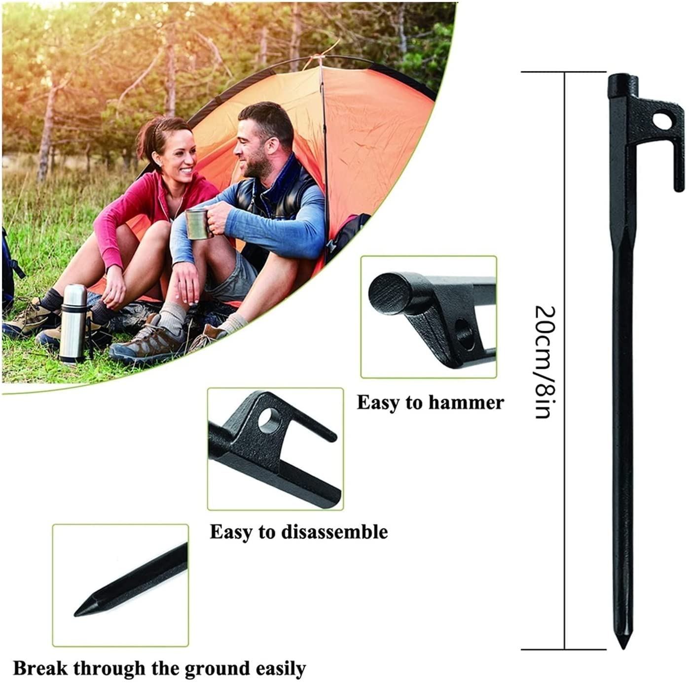 Piquets de tente en acier inoxydable, piquets de tente 10 pièces piquets de tente en acier camping piquets de tente robustes clous/pour camping, randonnée, sac à dos, 20/30/40 cm (taille : 30 cm) (O