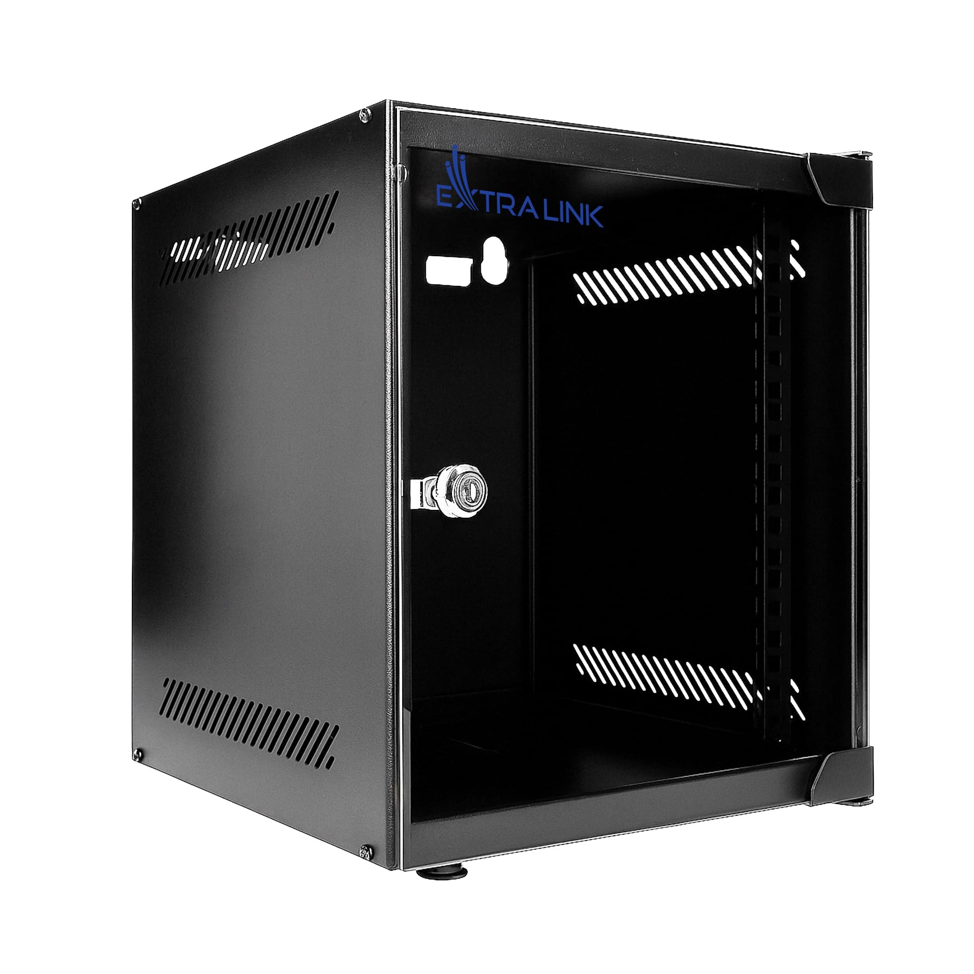 Extralink Netzwerkschrank 10 Zoll 6HE - Serverschrank 310 mm Tiefe - Stand- oder Wandmontage, Traglast 30 kg, 180° Öffnung, Schwarz – ideal für Heimnetzwerk & IT-Geräte
