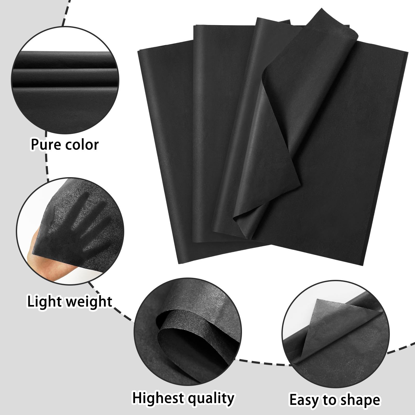 120 Sheets Black & White Tissue Paper - 20x14 Inch Gift Wrap Bulk Pack